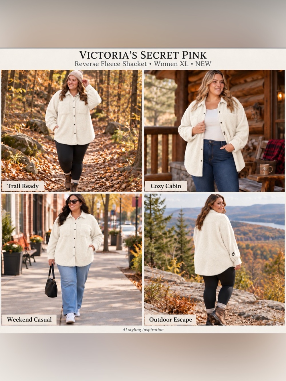 Victoria's Secret Pink Reverse Fleece Shacket Shirt Jacket Hiking NEW Women XL